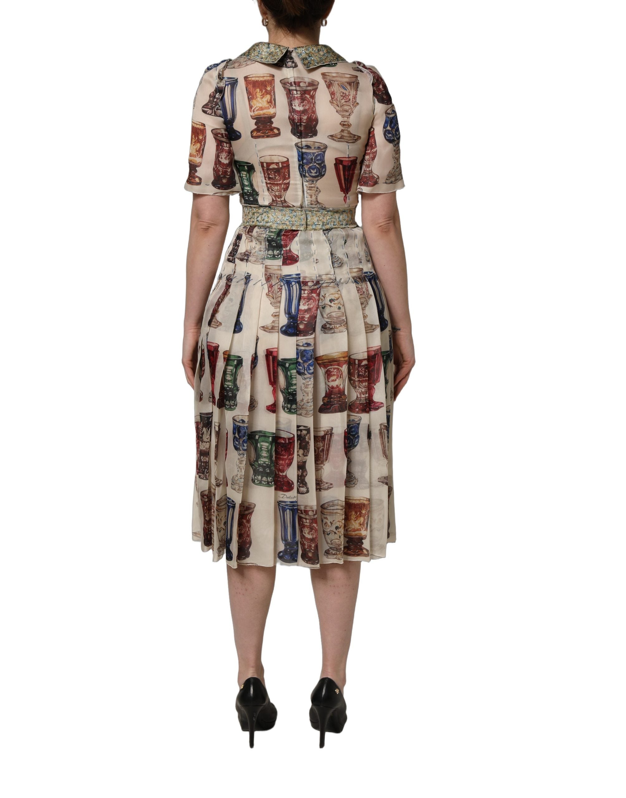 Dolce & Gabbana Multicolor Vintage Glassware Midi Women's Dress