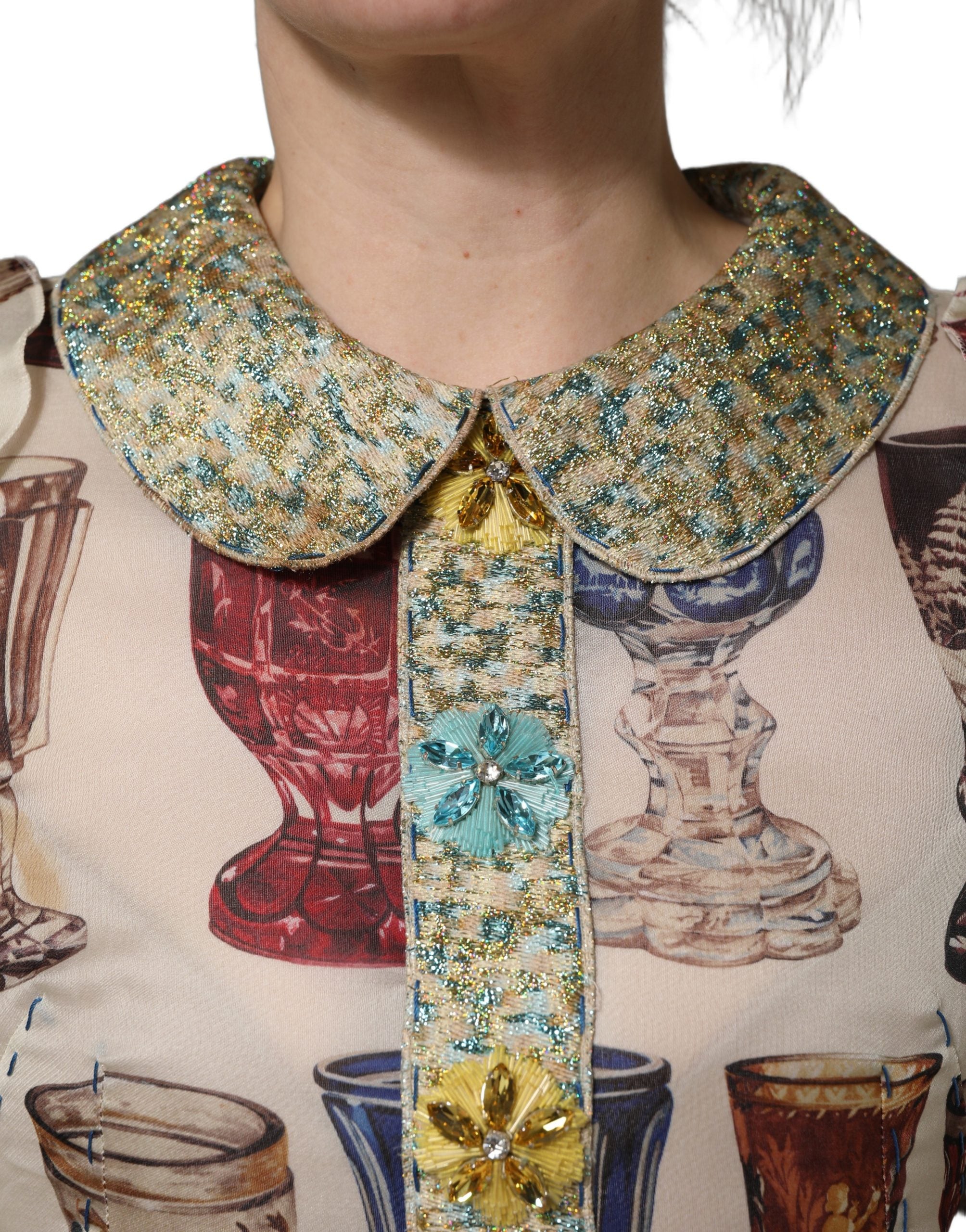 Dolce & Gabbana Multicolor Vintage Glassware Midi Women's Dress
