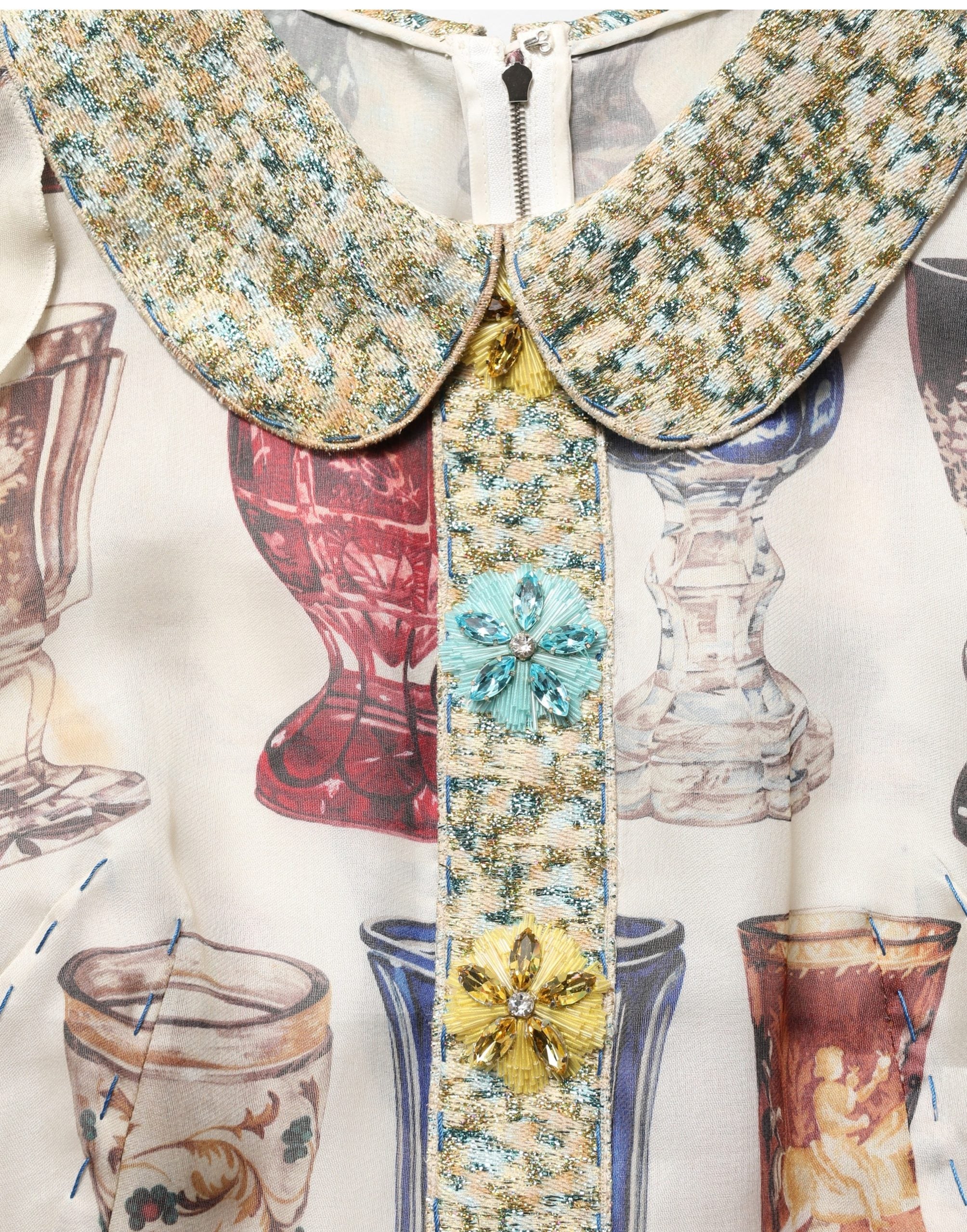Dolce & Gabbana Multicolor Vintage Glassware Midi Women's Dress