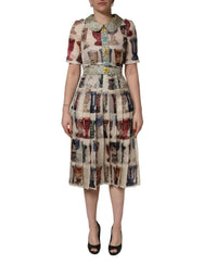 Dolce & Gabbana Multicolor Vintage Glassware Midi Women's Dress