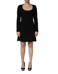 Roberto Cavalli Black Long Sleeves Scoop Neck Mini Women's Dress