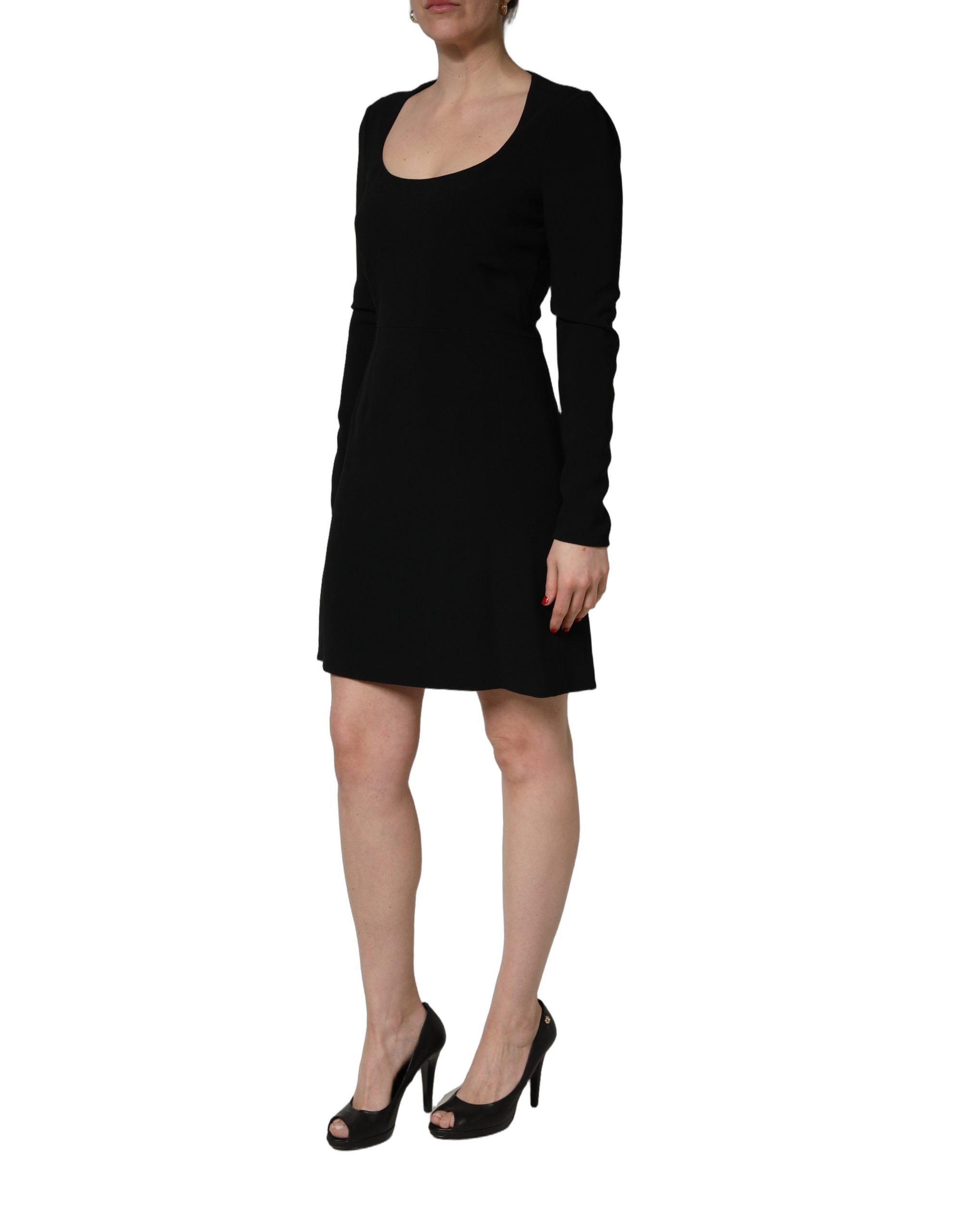 Roberto Cavalli Black Long Sleeves Scoop Neck Mini Women's Dress