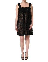 Dolce & Gabbana Black Viscose Fringed Sleeveless Mini Women's Dress