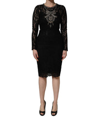 Dolce & Gabbana Black Crystal Embellished Sheath Midi Women's Dress
