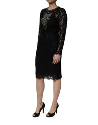 Dolce & Gabbana Black Crystal Embellished Sheath Midi Women's Dress