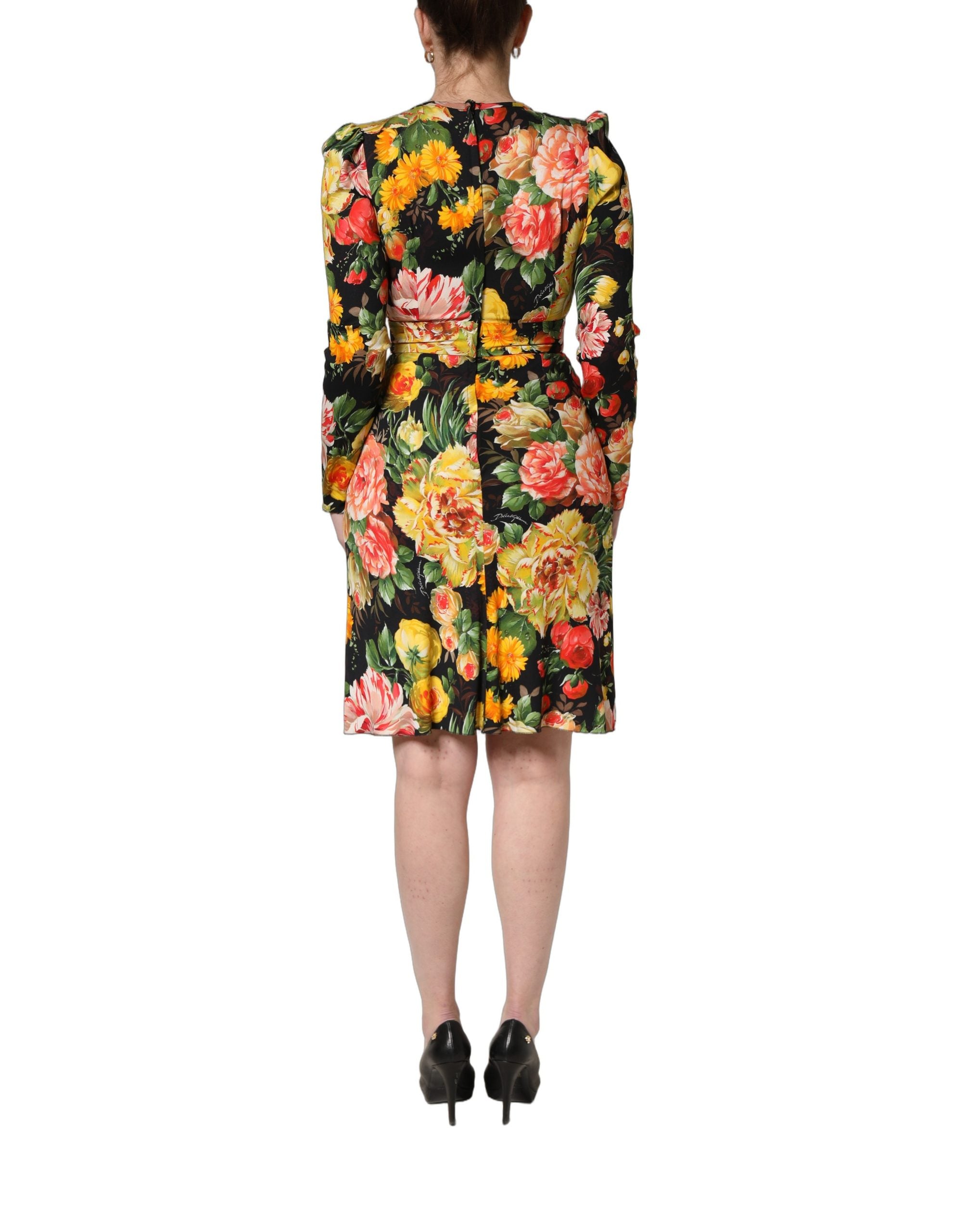 Dolce & Gabbana Dolce & Gabbana Multicolor Floral Print LongSleeve Midi Women's Dress