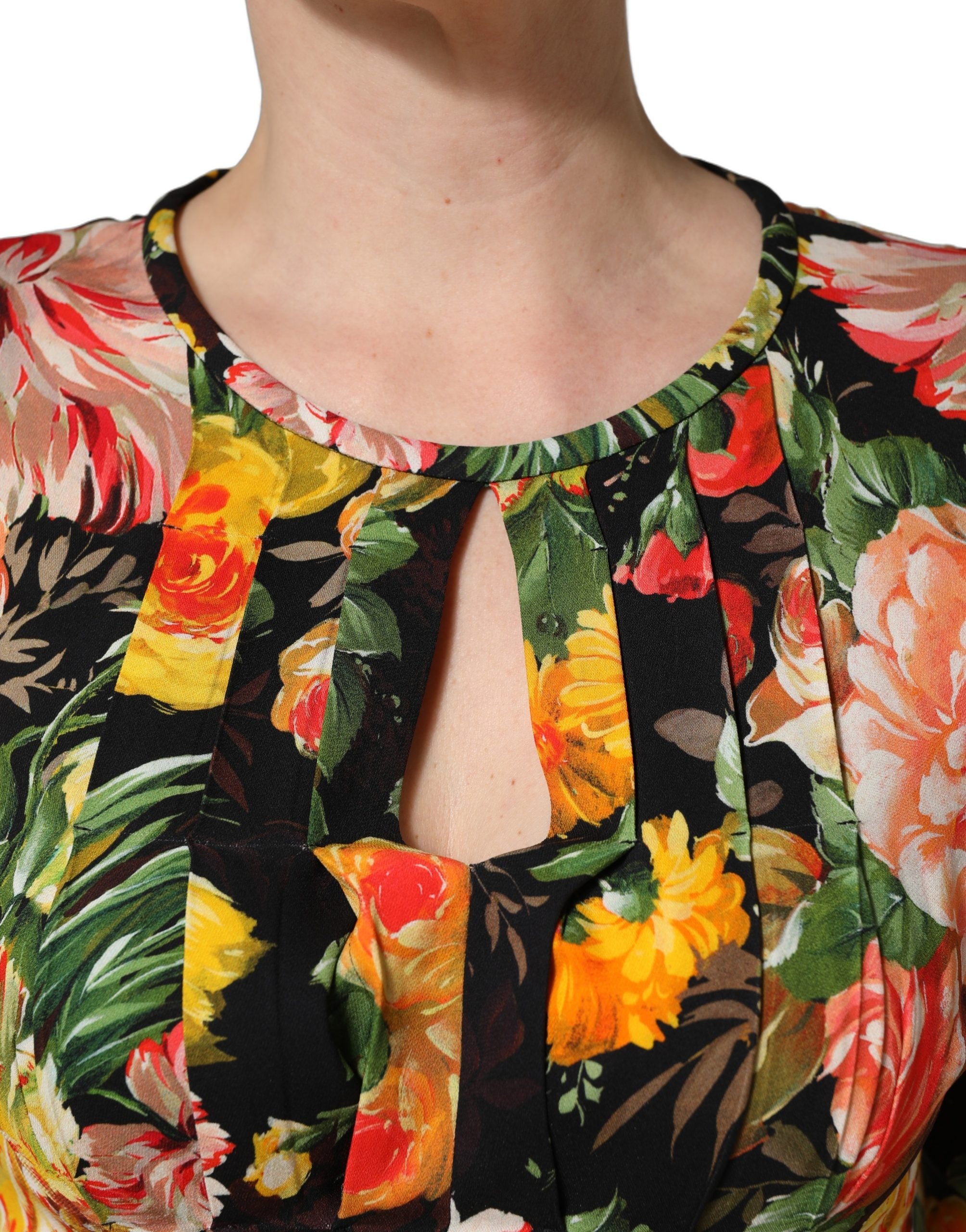 Dolce & Gabbana Dolce & Gabbana Multicolor Floral Print LongSleeve Midi Women's Dress