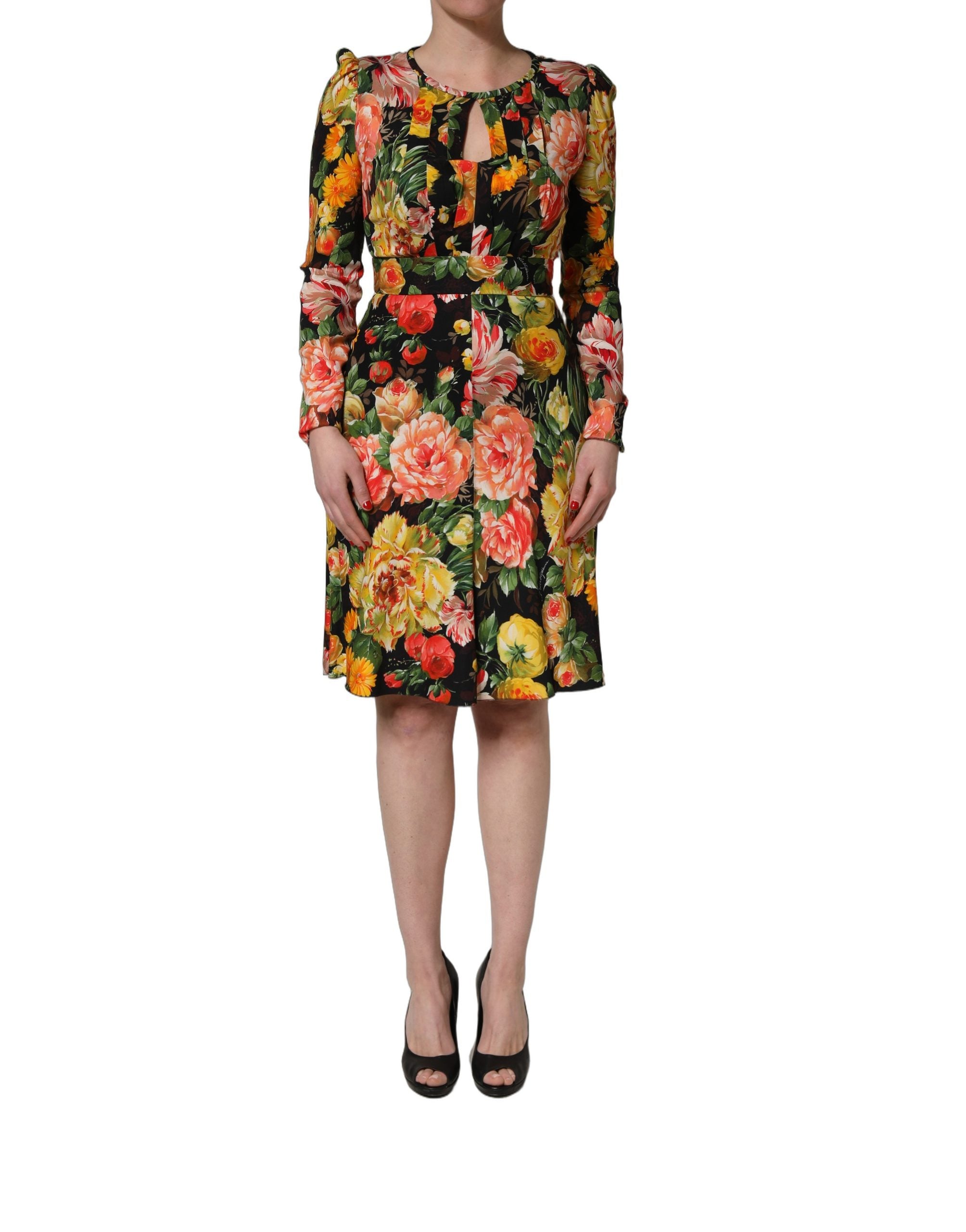 Dolce & Gabbana Dolce & Gabbana Multicolor Floral Print LongSleeve Midi Women's Dress