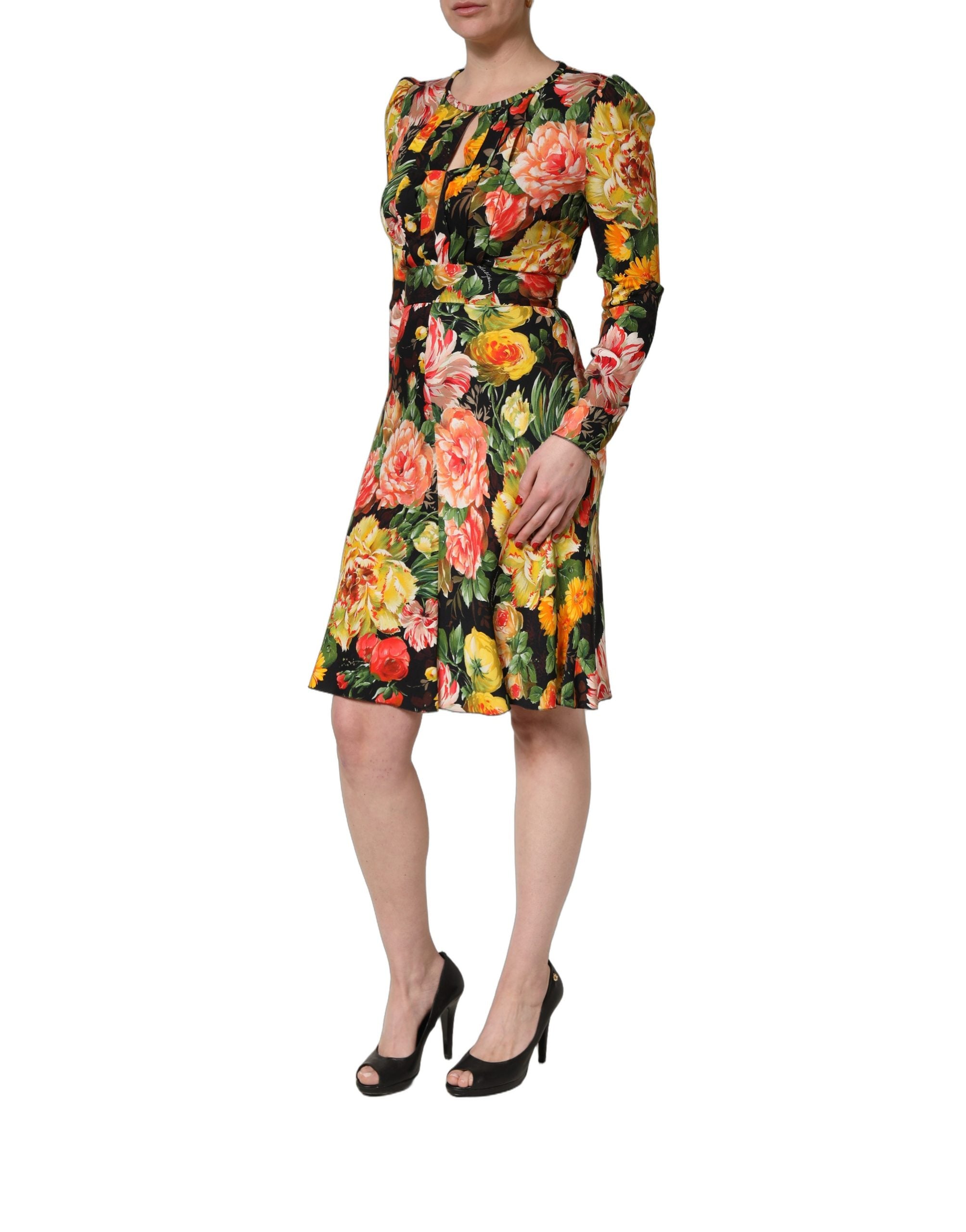 Dolce & Gabbana Dolce & Gabbana Multicolor Floral Print LongSleeve Midi Women's Dress