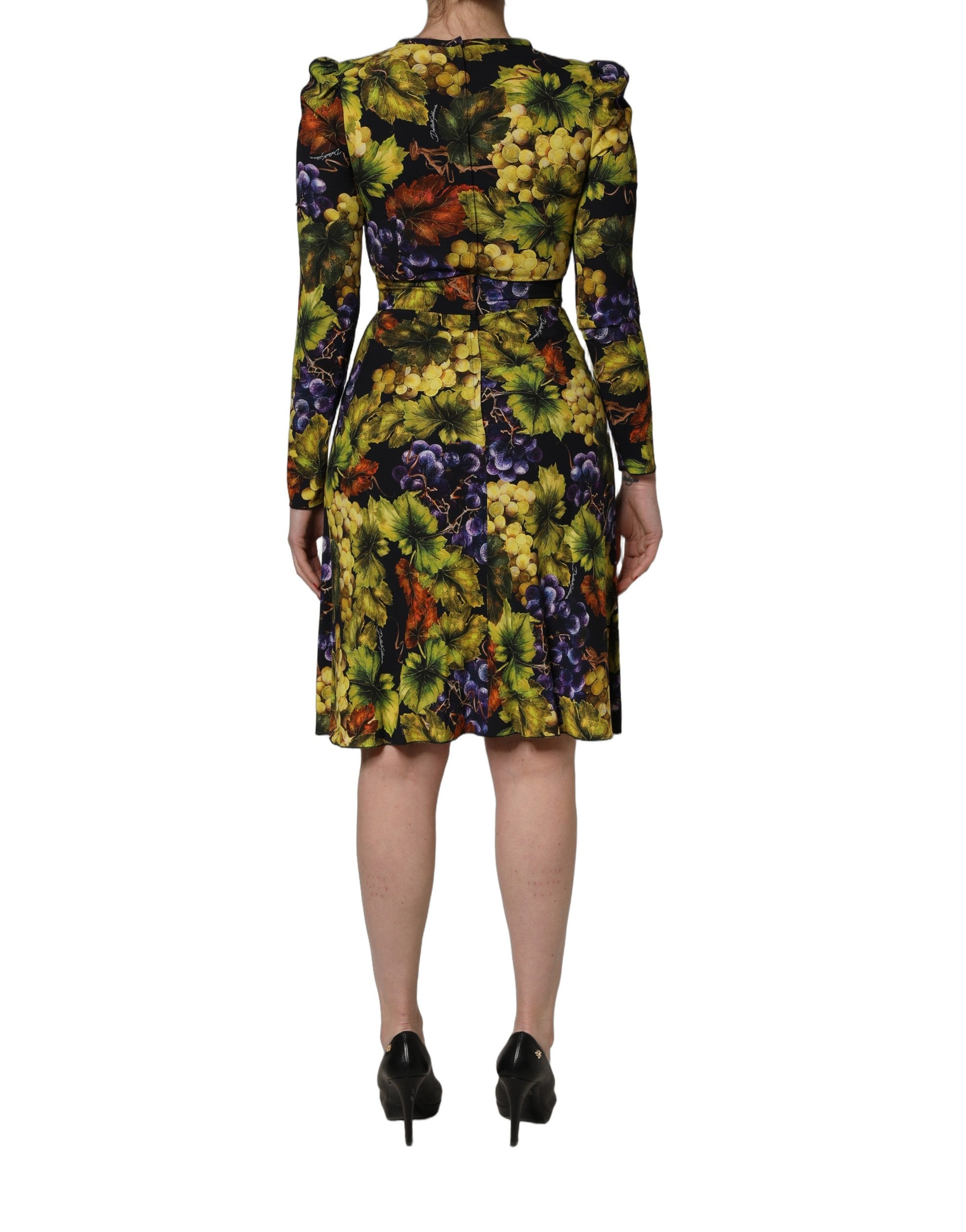 Dolce & Gabbana Dolce & Gabbana Multicolor Grape Print LongSleeve Midi Women's Dress
