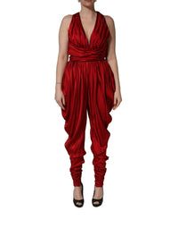 Dolce & Gabbana Dolce & Gabbana Red Plunging HalterNeck Draped Jumpsuit Women's Dress