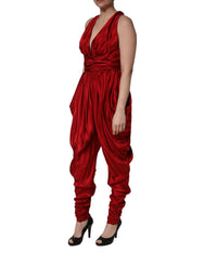 Dolce & Gabbana Dolce & Gabbana Red Plunging HalterNeck Draped Jumpsuit Women's Dress