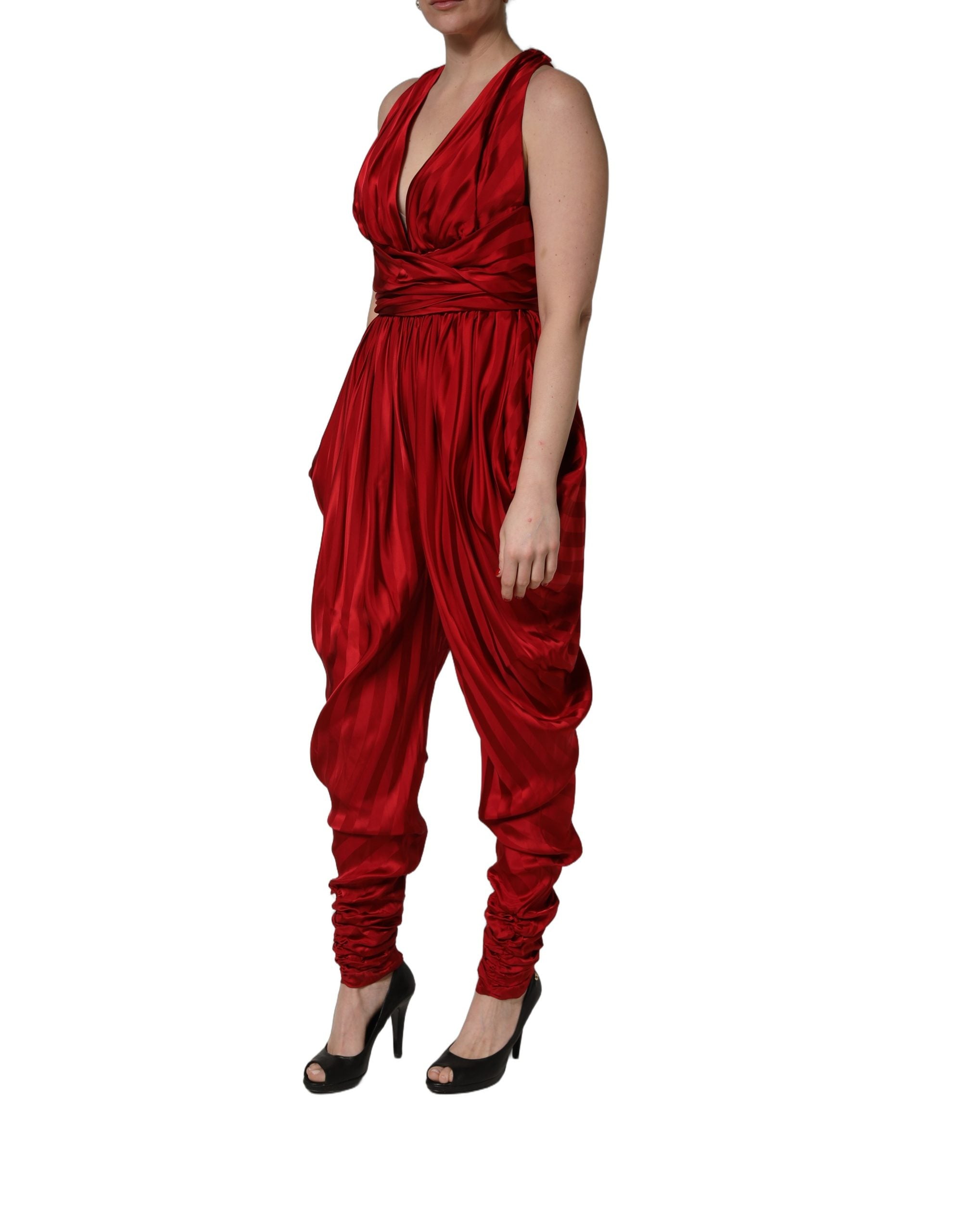 Dolce & Gabbana Dolce & Gabbana Red Plunging HalterNeck Draped Jumpsuit Women's Dress