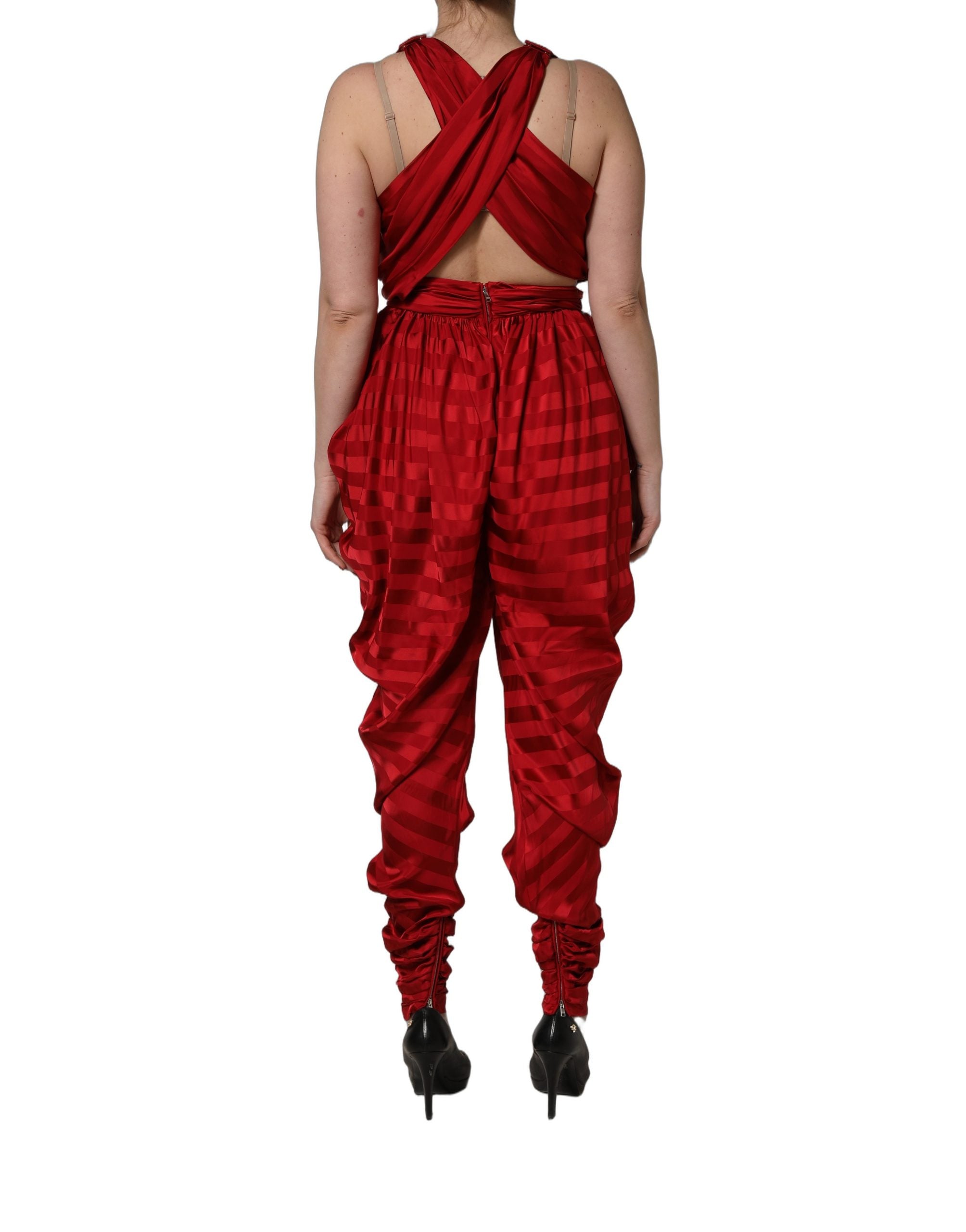 Dolce & Gabbana Dolce & Gabbana Red Plunging HalterNeck Draped Jumpsuit Women's Dress