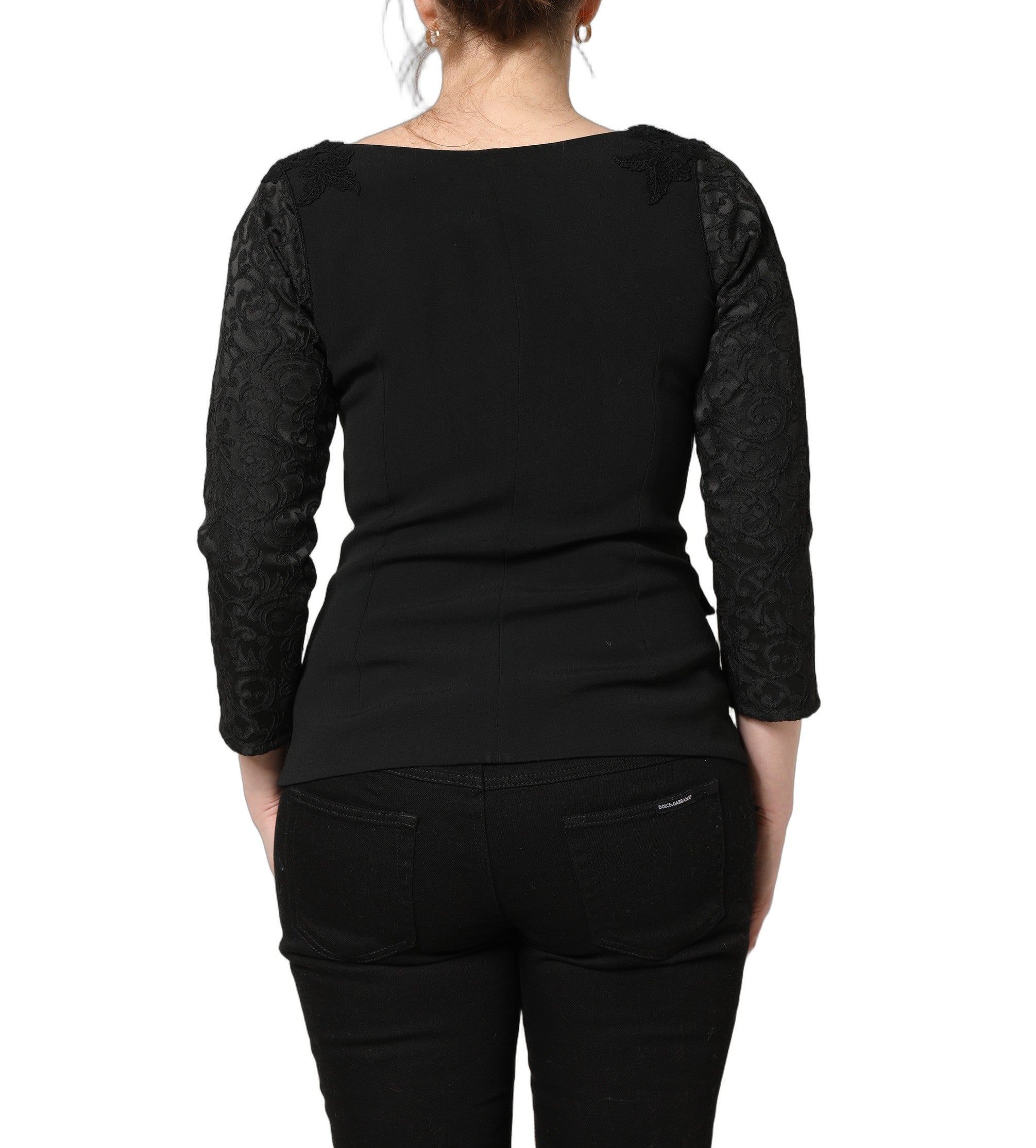 Dolce & Gabbana Dolce & Gabbana Black Button Fastening Lace Trimmed Blazer Women's Jacket
