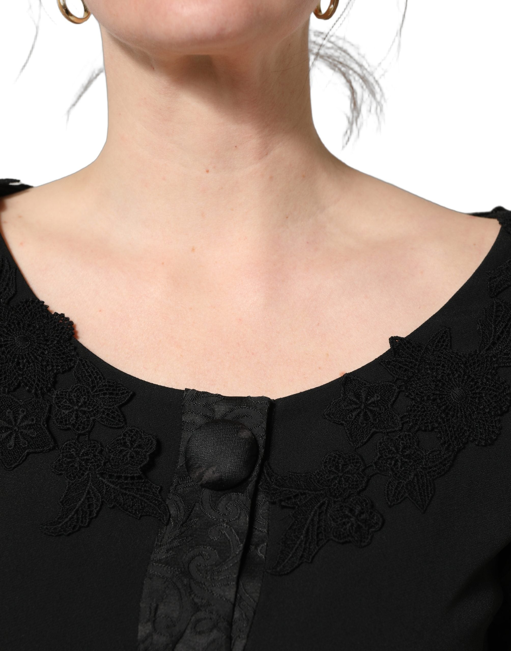 Dolce & Gabbana Dolce & Gabbana Black Button Fastening Lace Trimmed Blazer Women's Jacket