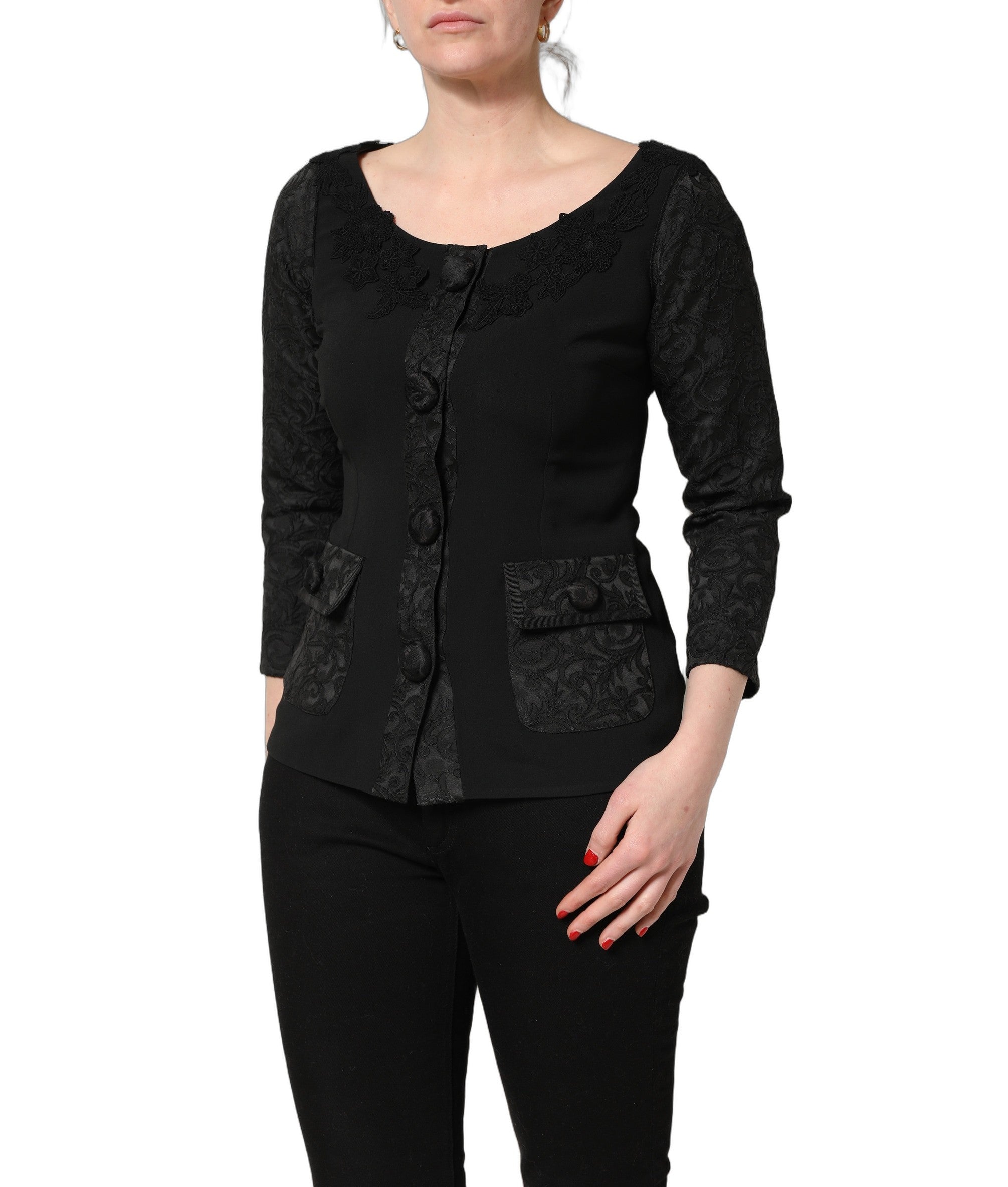 Dolce & Gabbana Dolce & Gabbana Black Button Fastening Lace Trimmed Blazer Women's Jacket