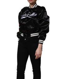 Dolce & Gabbana Dolce & Gabbana Black Satin Floral Embroidery Bomber Women's Jacket