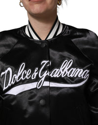 Dolce & Gabbana Dolce & Gabbana Black Satin Floral Embroidery Bomber Women's Jacket