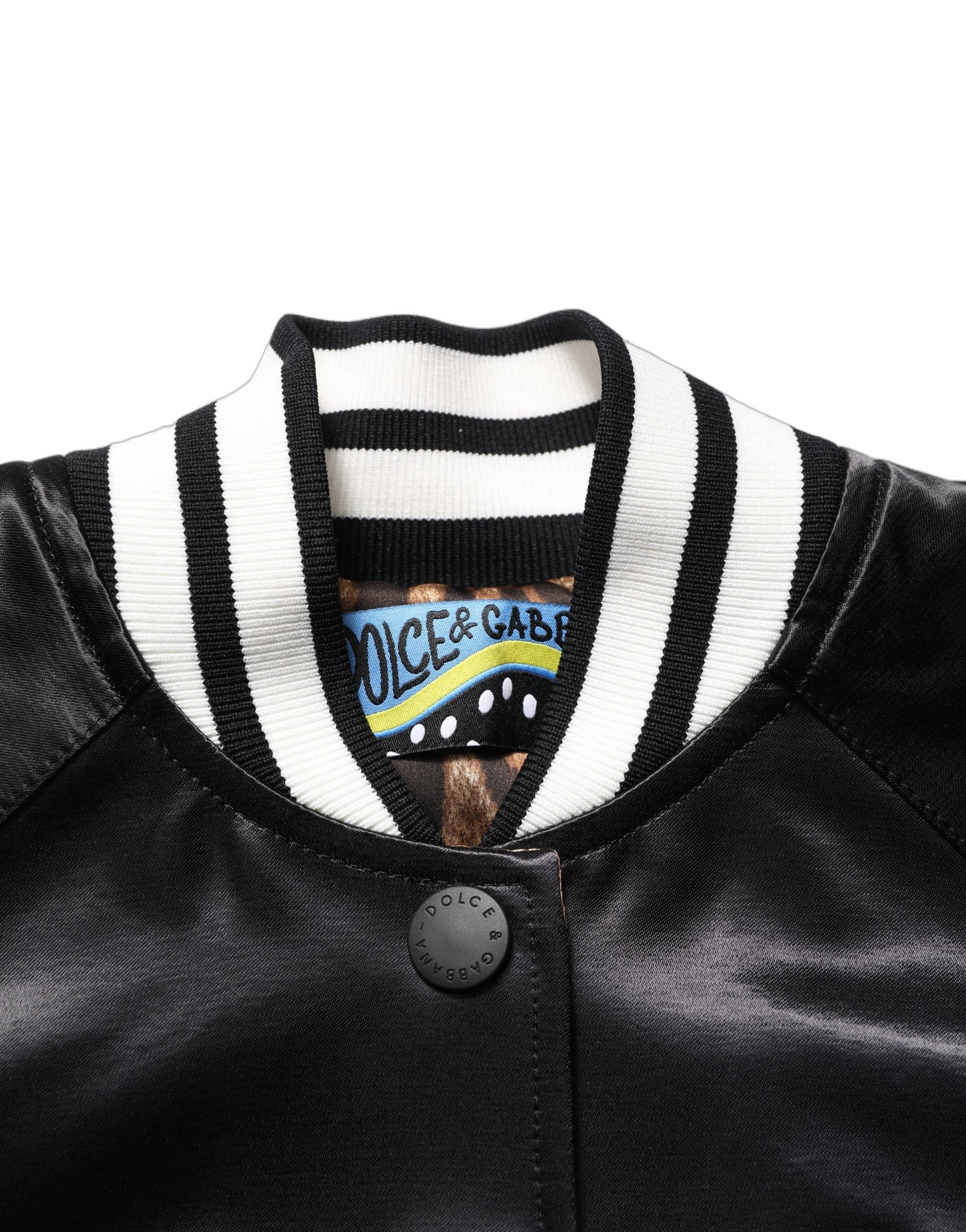 Dolce & Gabbana Dolce & Gabbana Black Satin Floral Embroidery Bomber Women's Jacket