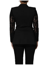 Dolce & Gabbana Dolce & Gabbana Black Wool DoubleBreasted Lace Sleeve Women's Jacket