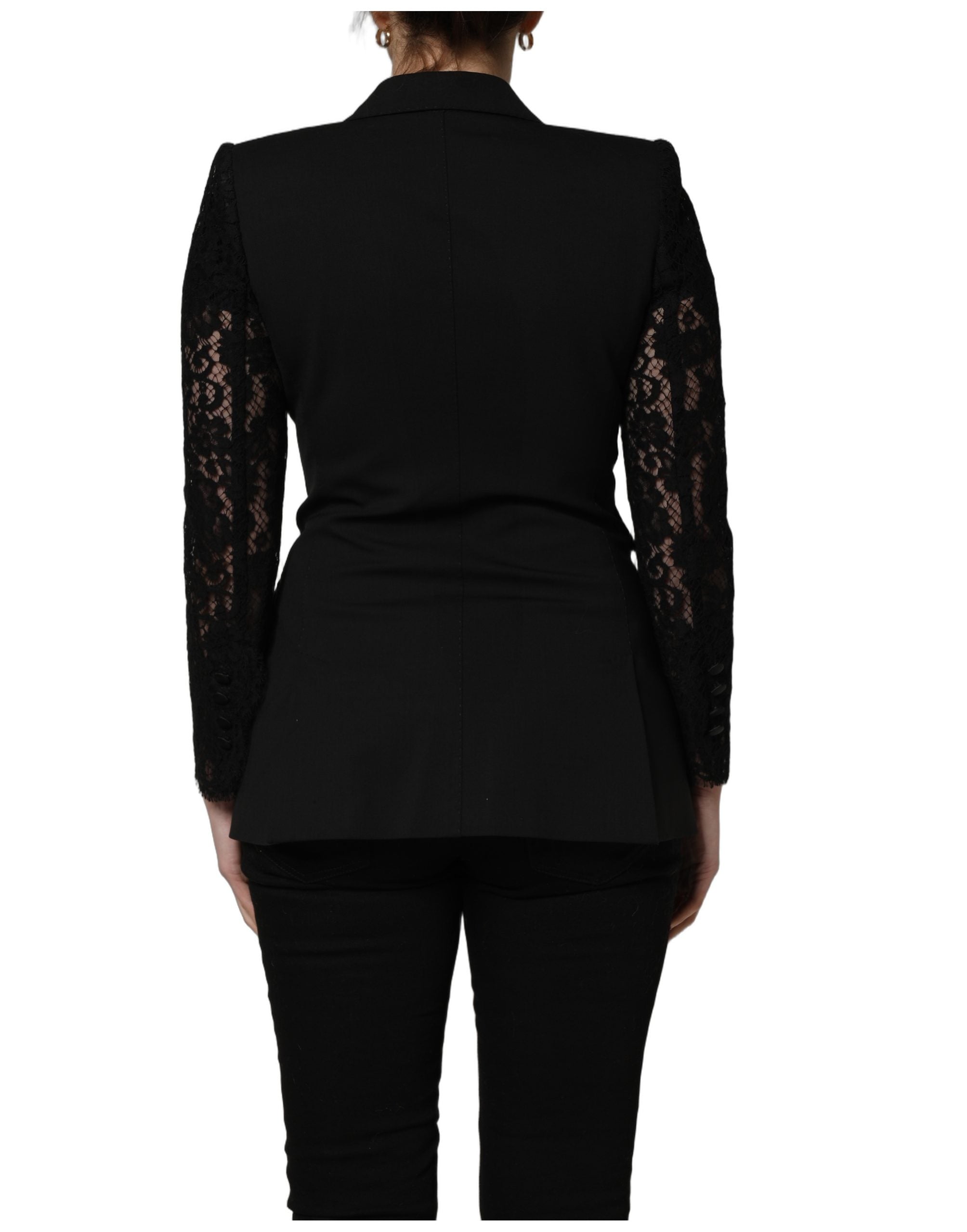 Dolce & Gabbana Dolce & Gabbana Black Wool DoubleBreasted Lace Sleeve Women's Jacket