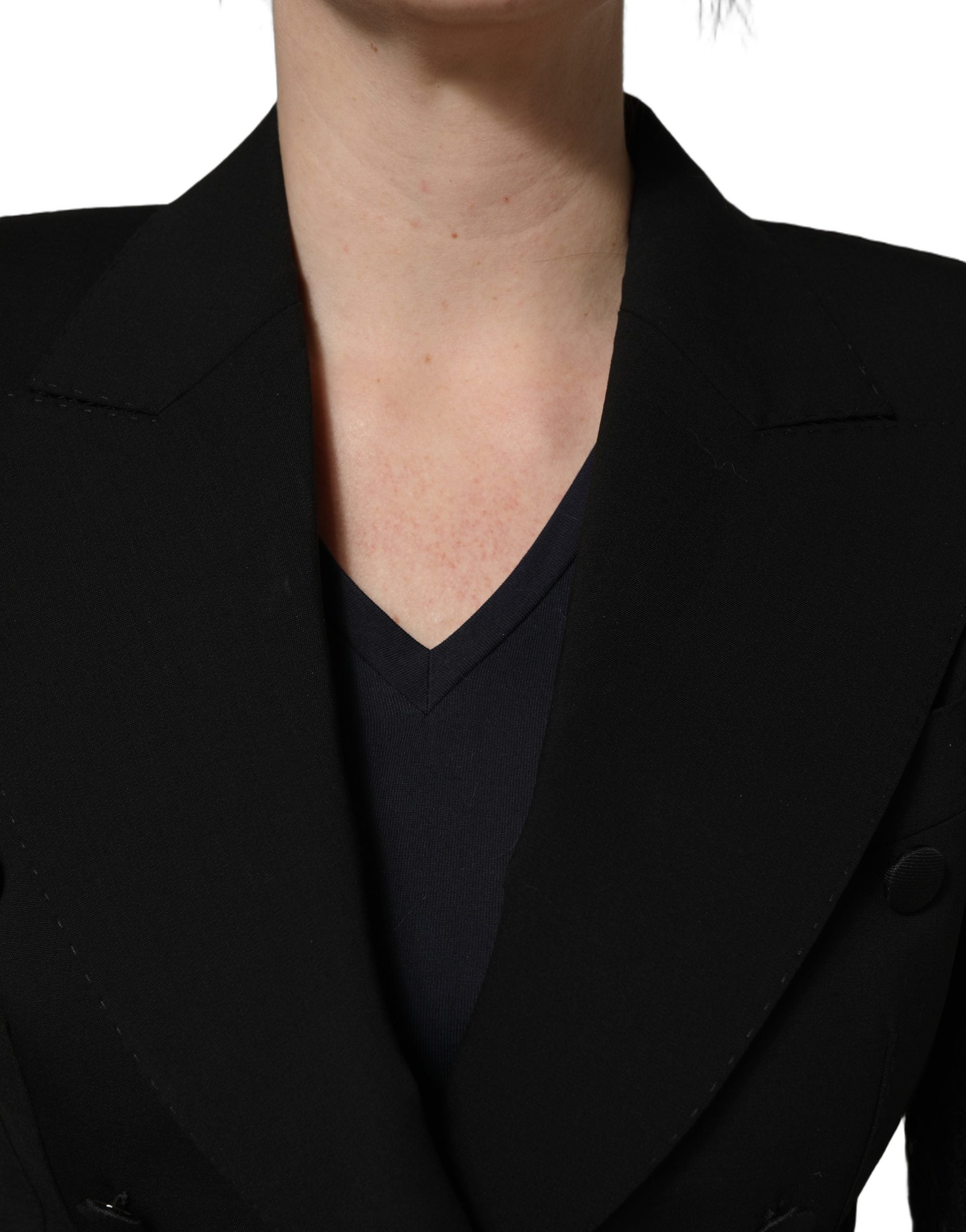 Dolce & Gabbana Dolce & Gabbana Black Wool DoubleBreasted Lace Sleeve Women's Jacket