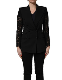 Dolce & Gabbana Dolce & Gabbana Black Wool DoubleBreasted Lace Sleeve Women's Jacket