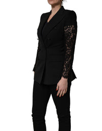 Dolce & Gabbana Dolce & Gabbana Black Wool DoubleBreasted Lace Sleeve Women's Jacket