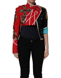 Dolce & Gabbana Dolce & Gabbana Multicolor Asymmetrical Ornate Jewel Cropped Women's Jacket