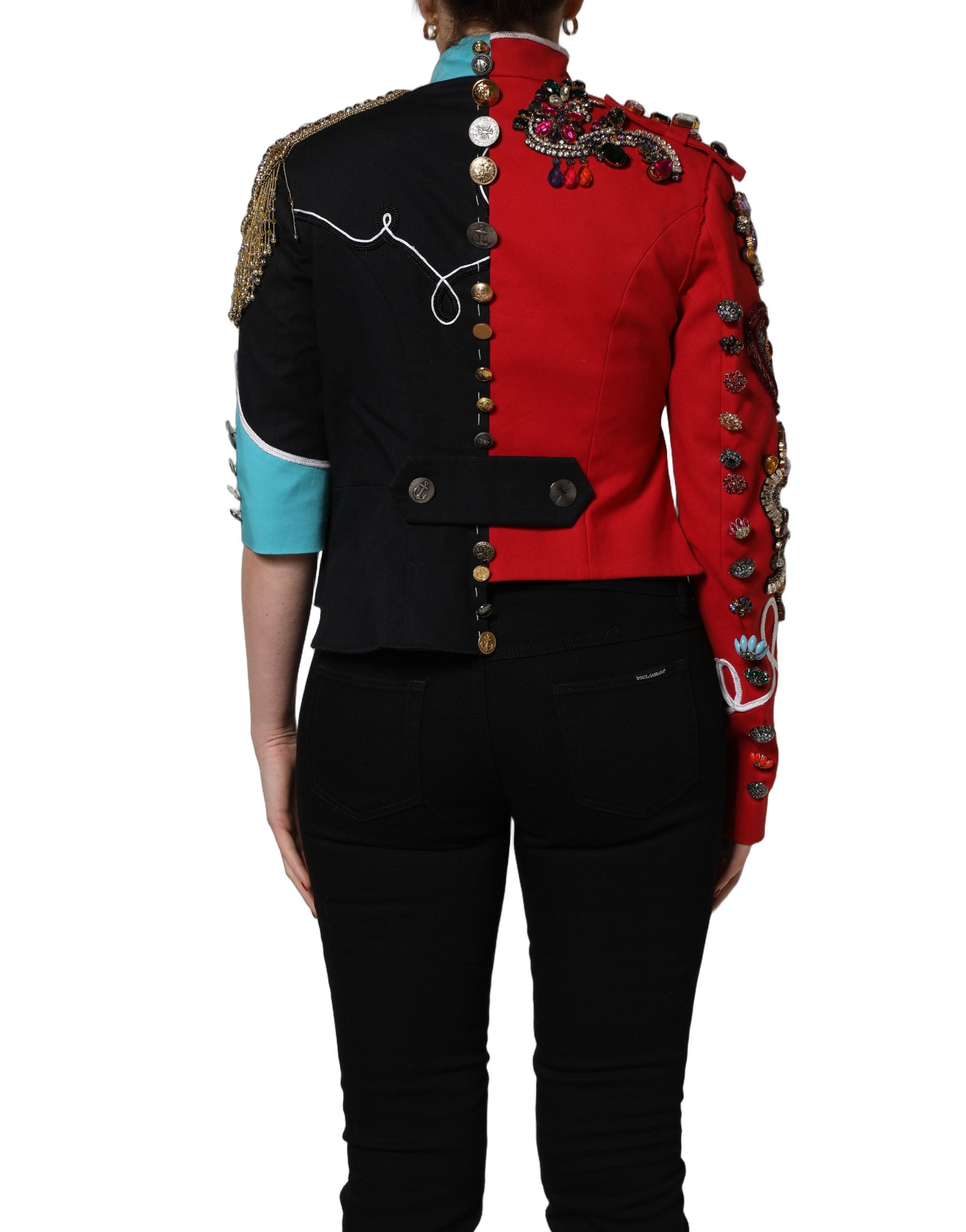 Dolce & Gabbana Dolce & Gabbana Multicolor Asymmetrical Ornate Jewel Cropped Women's Jacket