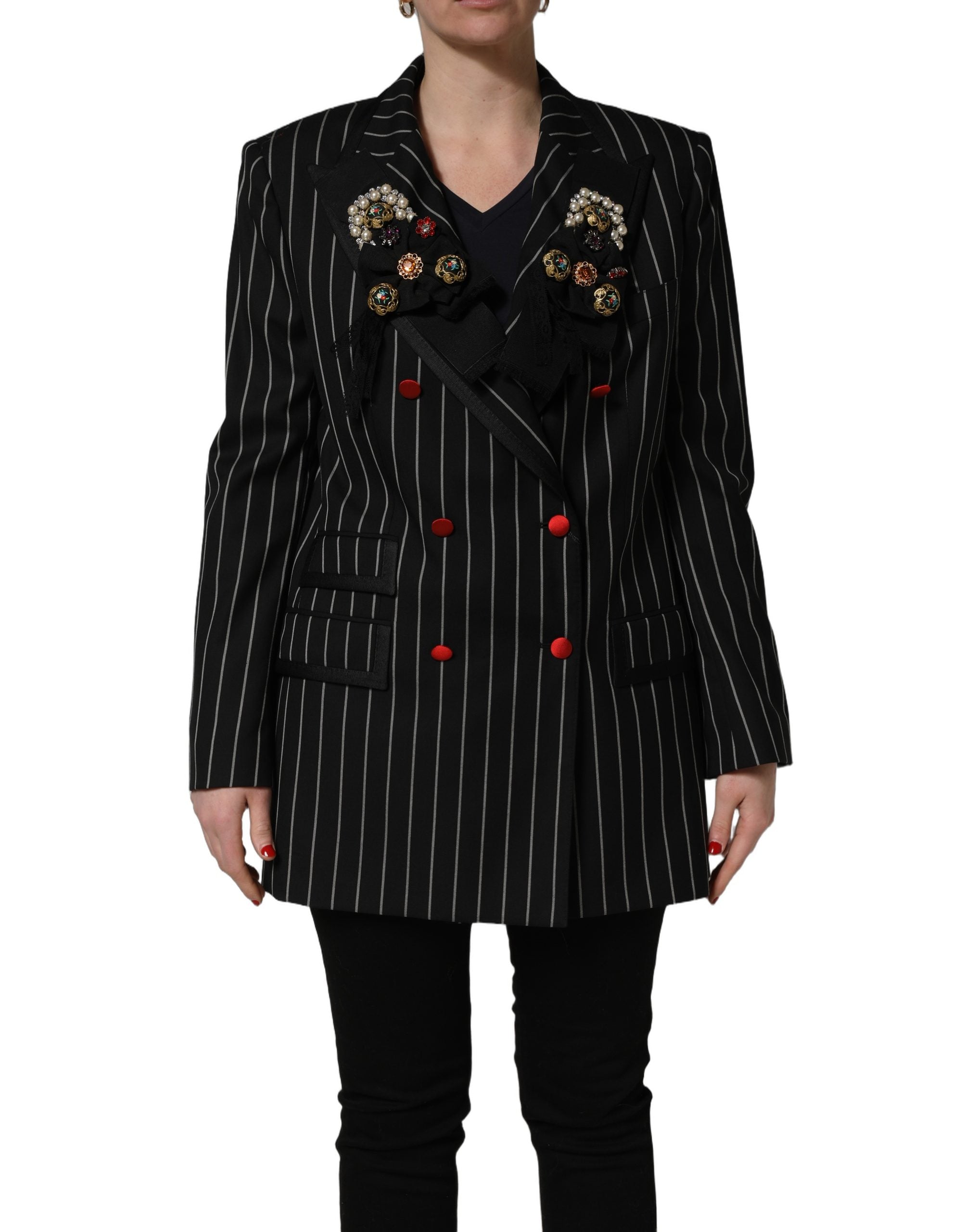 Dolce & Gabbana Dolce & Gabbana Black Stripe Double-Breasted Blazer Women's Jacket