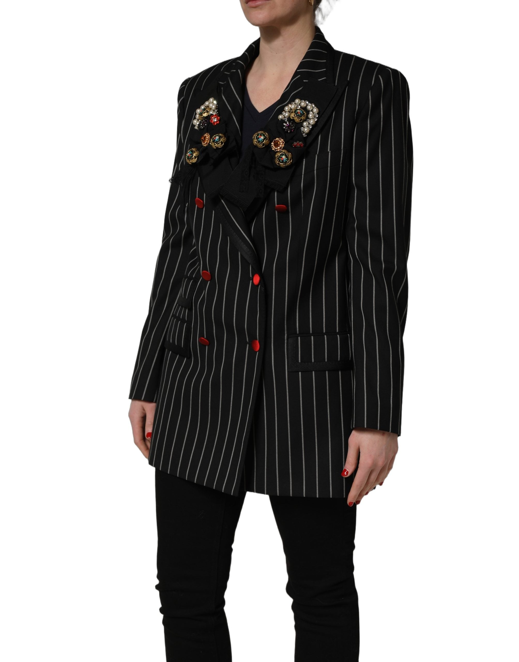 Dolce & Gabbana Dolce & Gabbana Black Stripe Double-Breasted Blazer Women's Jacket