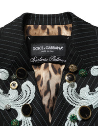 Dolce & Gabbana Black Stripe Double-Breasted Blazer Women's Jacket