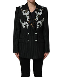 Dolce & Gabbana Black Stripe Double-Breasted Blazer Women's Jacket