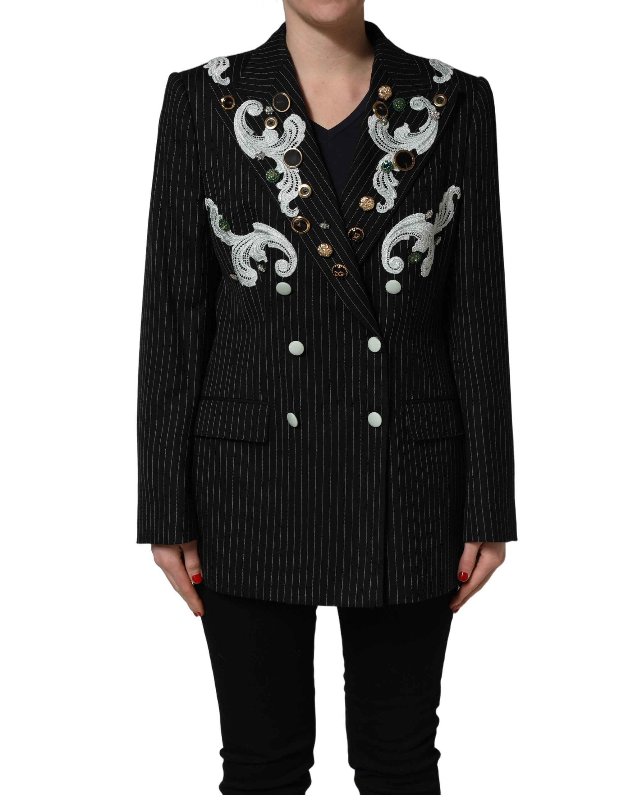 Dolce & Gabbana Black Stripe Double-Breasted Blazer Women's Jacket