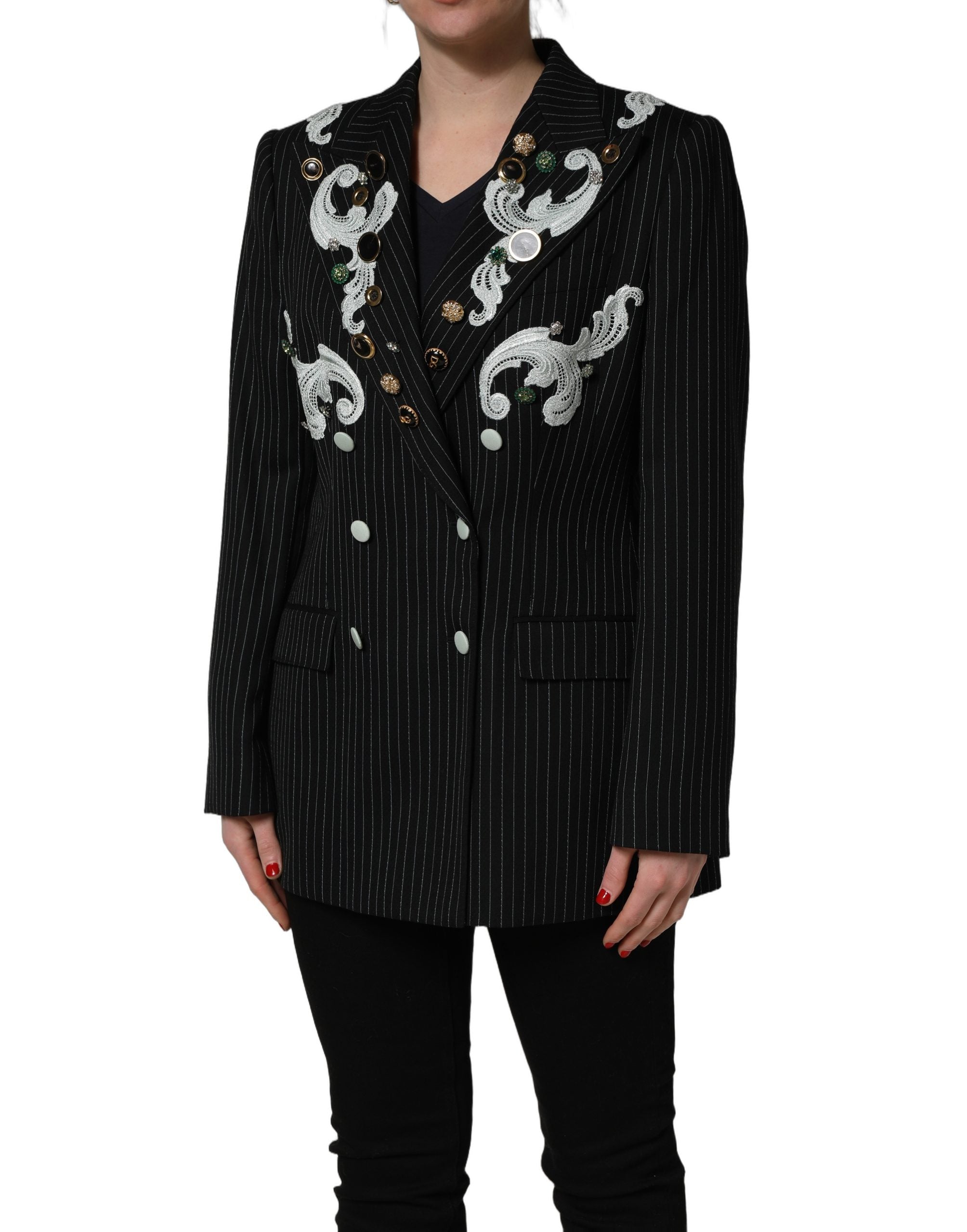 Dolce & Gabbana Black Stripe Double-Breasted Blazer Women's Jacket