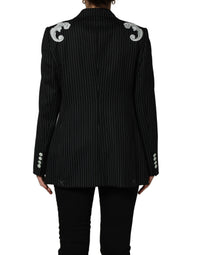 Dolce & Gabbana Black Stripe Double-Breasted Blazer Women's Jacket
