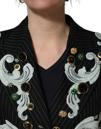 Dolce & Gabbana Black Stripe Double-Breasted Blazer Women's Jacket