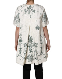 Dolce & Gabbana White Jacquard Garden Print Coat Women's Jacket