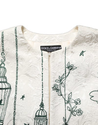 Dolce & Gabbana White Jacquard Garden Print Coat Women's Jacket