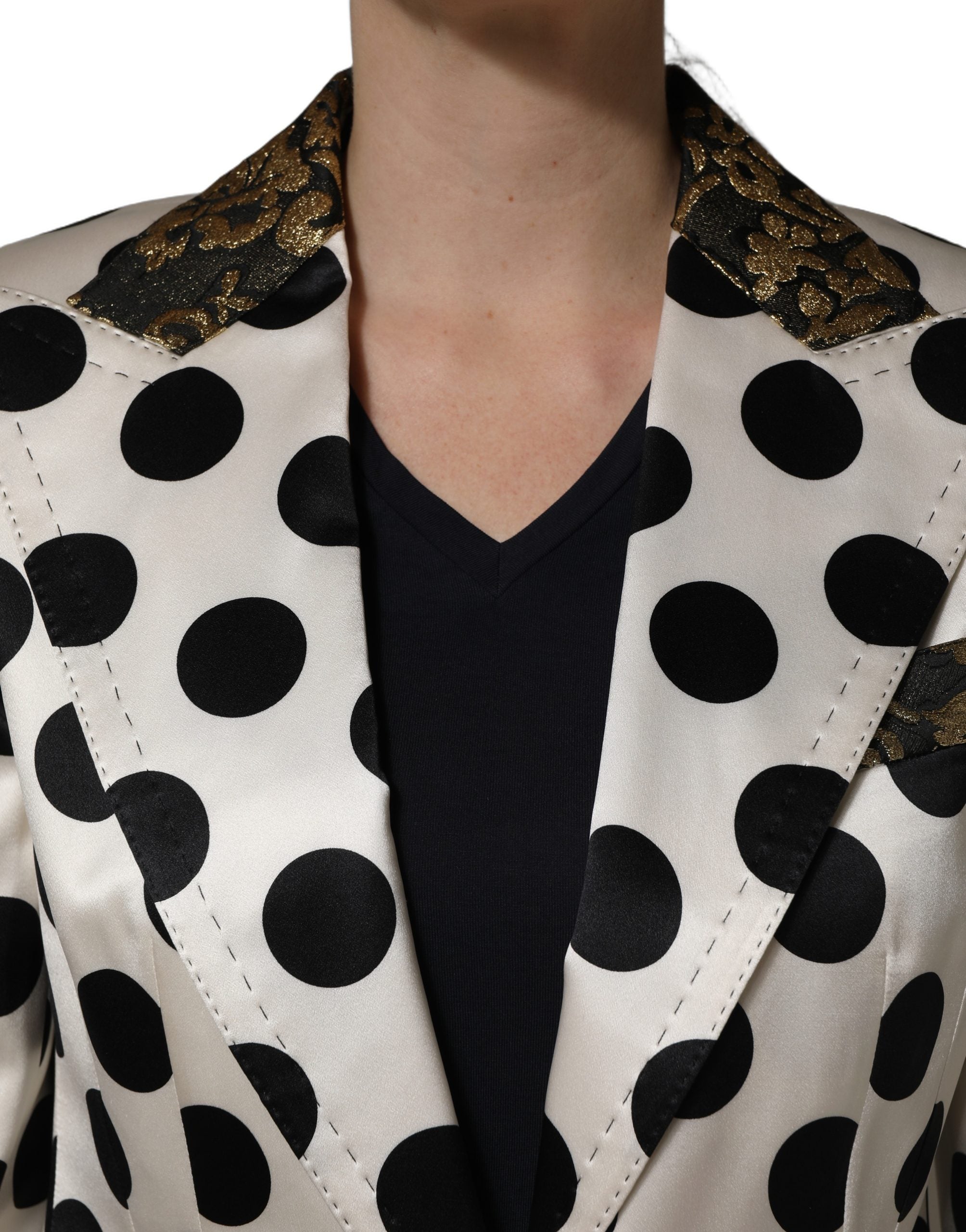 Dolce & Gabbana Dolce & Gabbana White Brocade Polka-Dot Print Blazer Women's Jacket