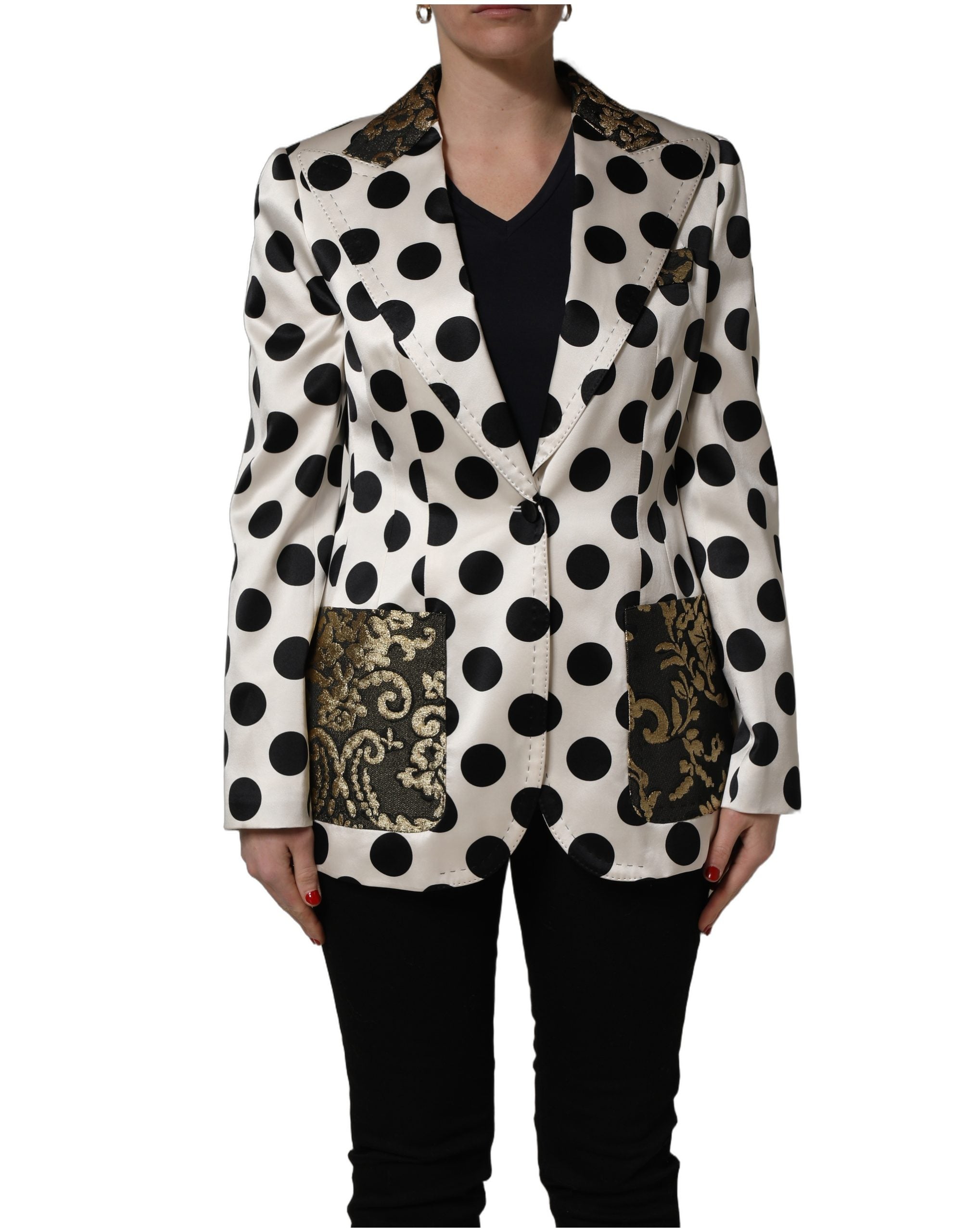 Dolce & Gabbana Dolce & Gabbana White Brocade Polka-Dot Print Blazer Women's Jacket
