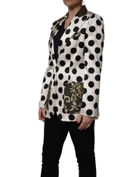 Dolce & Gabbana Dolce & Gabbana White Brocade Polka-Dot Print Blazer Women's Jacket