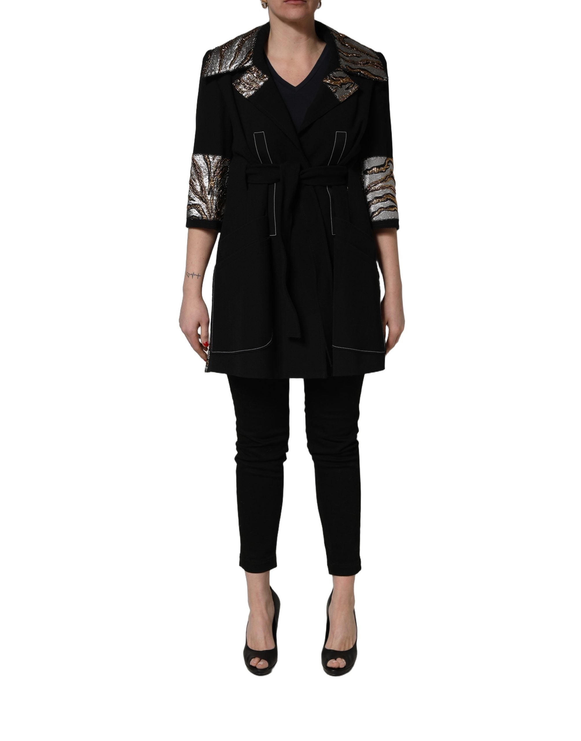 Dolce & Gabbana Dolce & Gabbana Black Single-Breasted Brocade Coat Women's Jacket