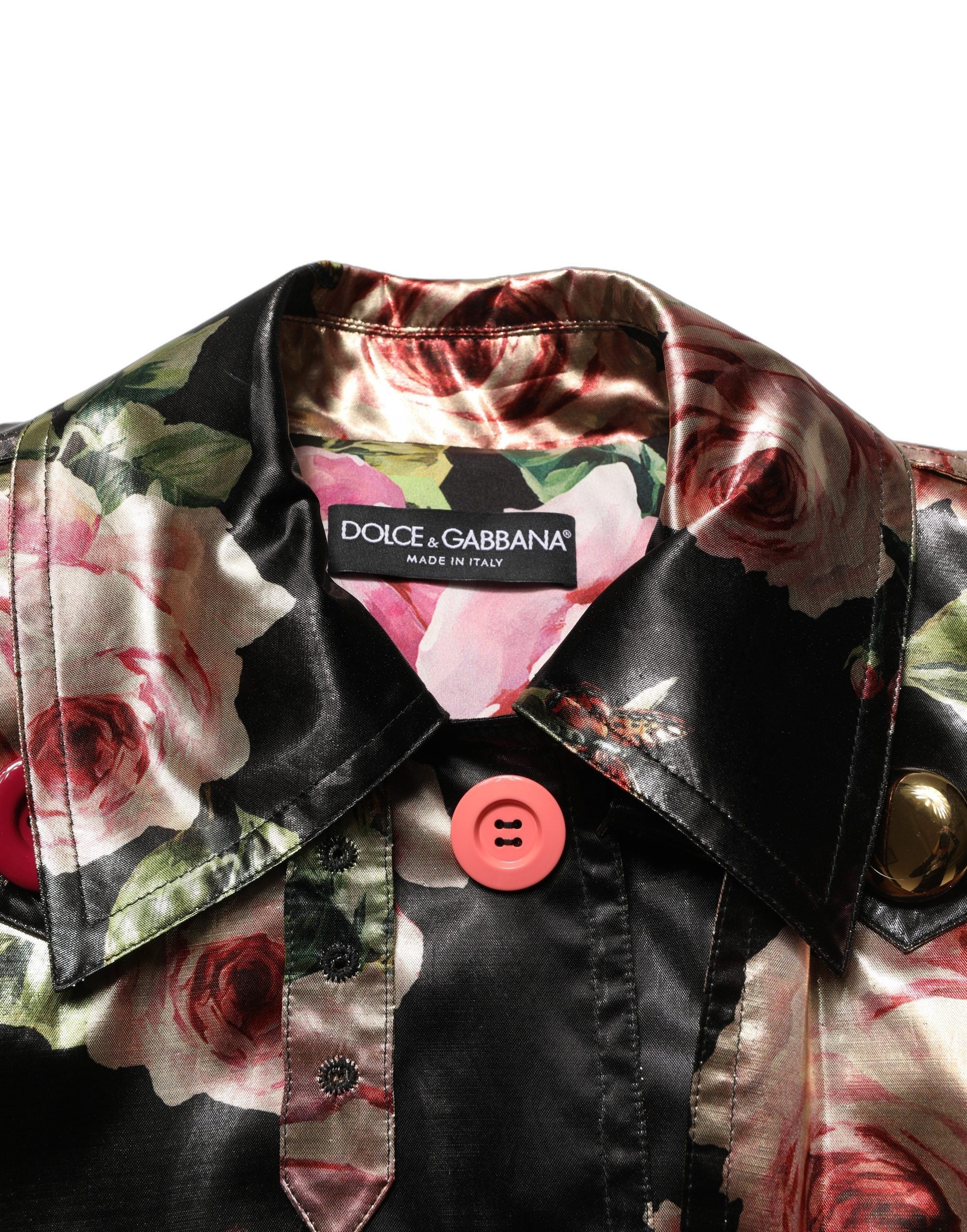 Dolce & Gabbana Black Floral Belted Polyester Trench Coat Women's