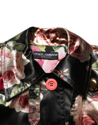 Dolce & Gabbana Black Floral Belted Polyester Trench Coat Women's Jacket
