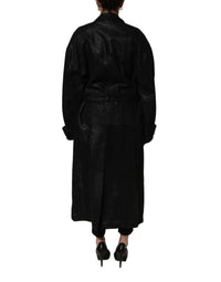Dolce & Gabbana Dolce & Gabbana Black Belted Sheepskin Trench Coat Women's Jacket