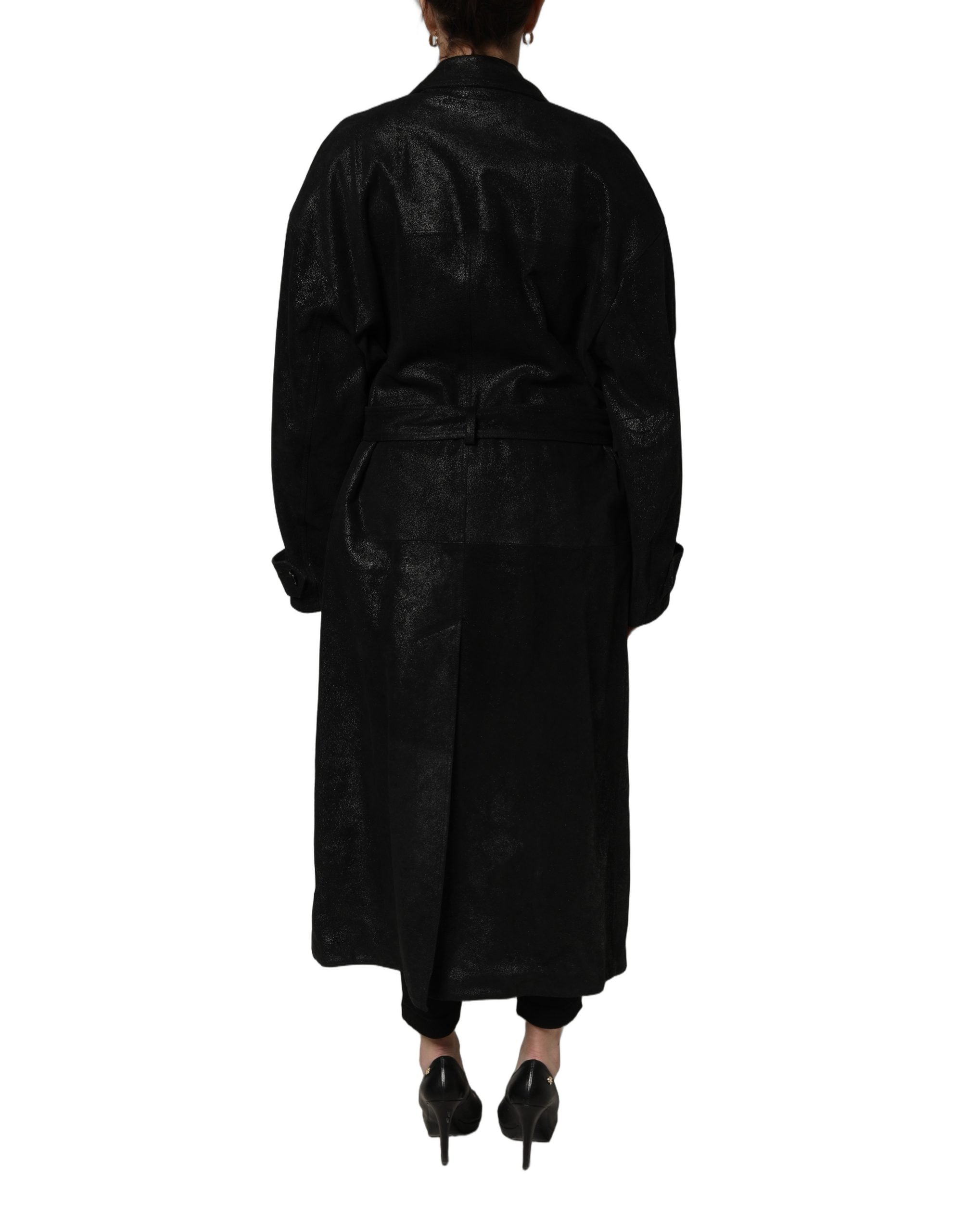 Dolce & Gabbana Dolce & Gabbana Black Belted Sheepskin Trench Coat Women's Jacket
