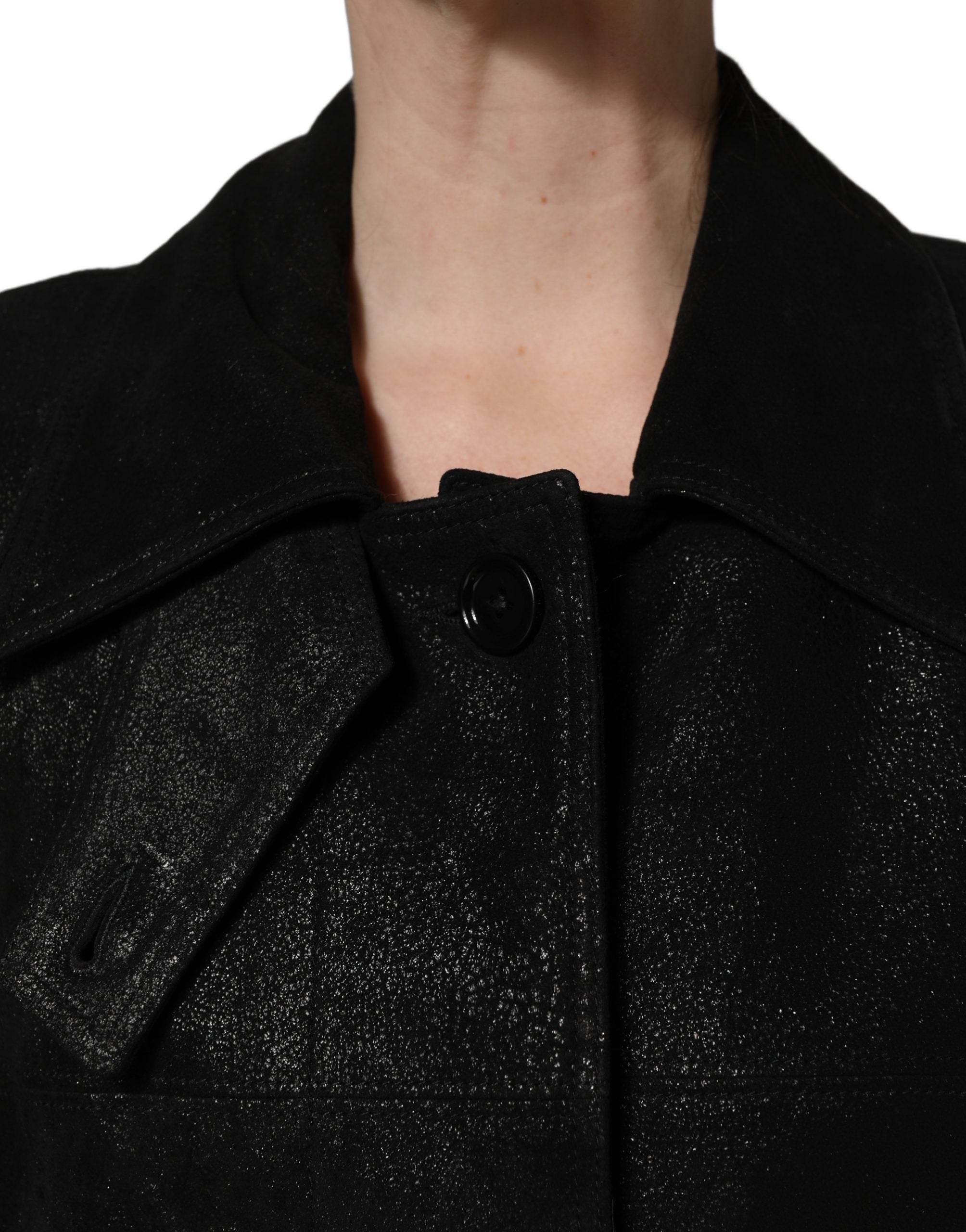 Dolce & Gabbana Dolce & Gabbana Black Belted Sheepskin Trench Coat Women's Jacket